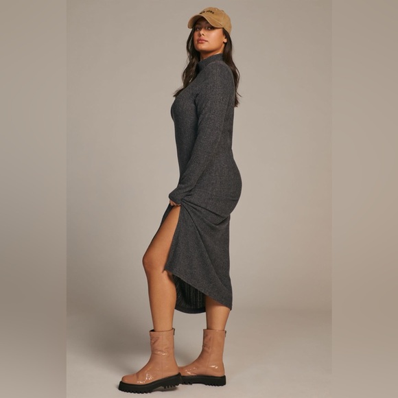 Cozy Daily Practice by Anthropologie Soft Turtleneck Side-Slit Dress Charcoal - Picture 11 of 14